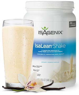 isalean shake and glass with vanilla shake in it