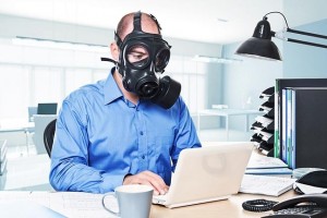 Man wearing gas mask