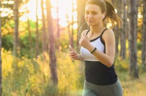 girl running, forest