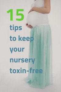 pregnant woman text with 15 ways nursery toxin-free