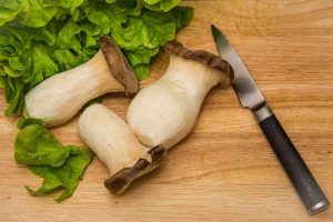 Oyster mushroom, knife, greens