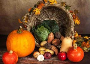 thanksgiving cornucopia with vegetables