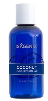 Blue bottle of Isagenix coconut application oil